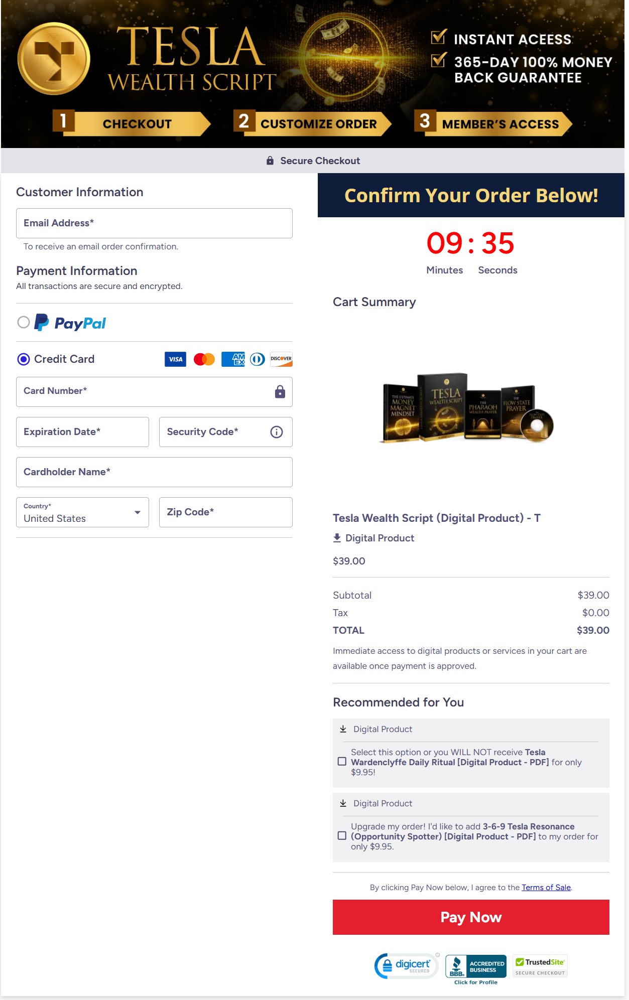 Tesla Wealth Script Checkout Page